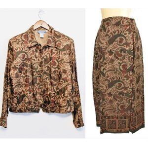 Pendleton Top & Skirt Set 8 10 Faux Wrap Paisley Print Fabric Button Vintage 90s